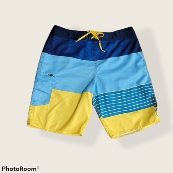 O'NEILL BLUE & YELLOW BOARD SHORTS - Picture 1 of 10